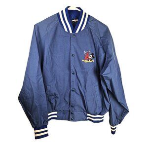 Vintage Walt Disney World Bomber Jacket Mens XL Blue Snap Canvas Castle Mickey